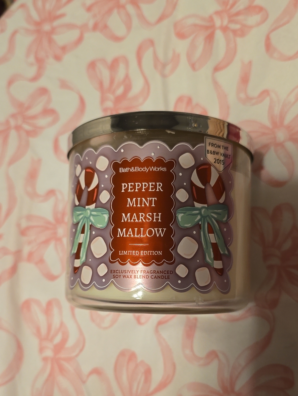 BNWT Bath And Body Works Peppermint Marshmallow 3 Wick Candle